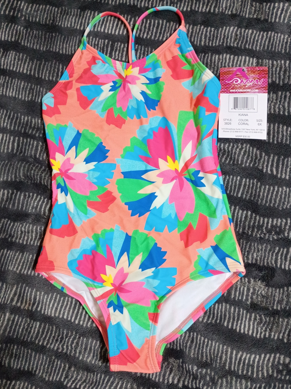 Kanu Surf Coral Floral Girls' One-Piece Swimsuit Sz 6